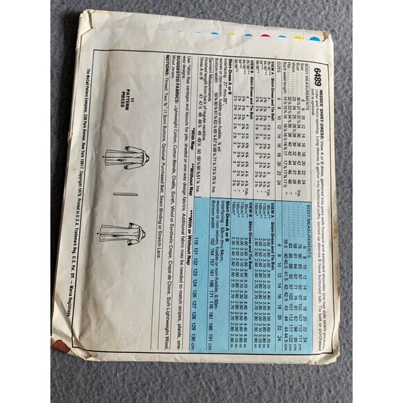 Vintage McCalls 6489 Pattern Dress Sizes 10-12-14 1970s Quick & Easy Sewing - Picture 2 of 3